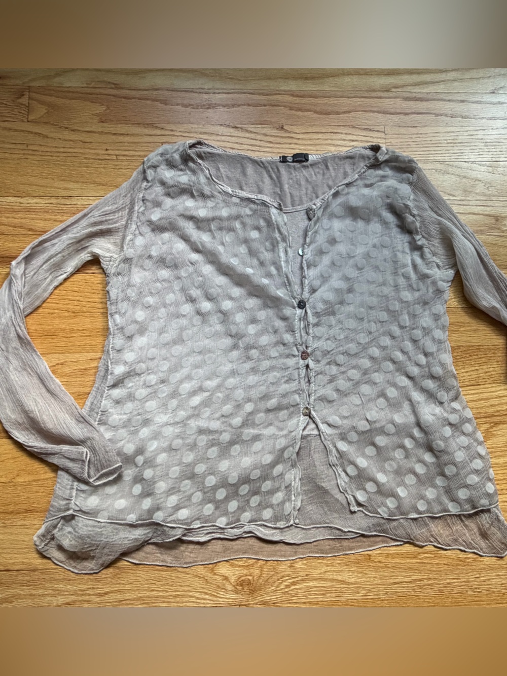 M made in Italy Light Taupe Polka Dot Sheer Long-Sleeve Top - Women